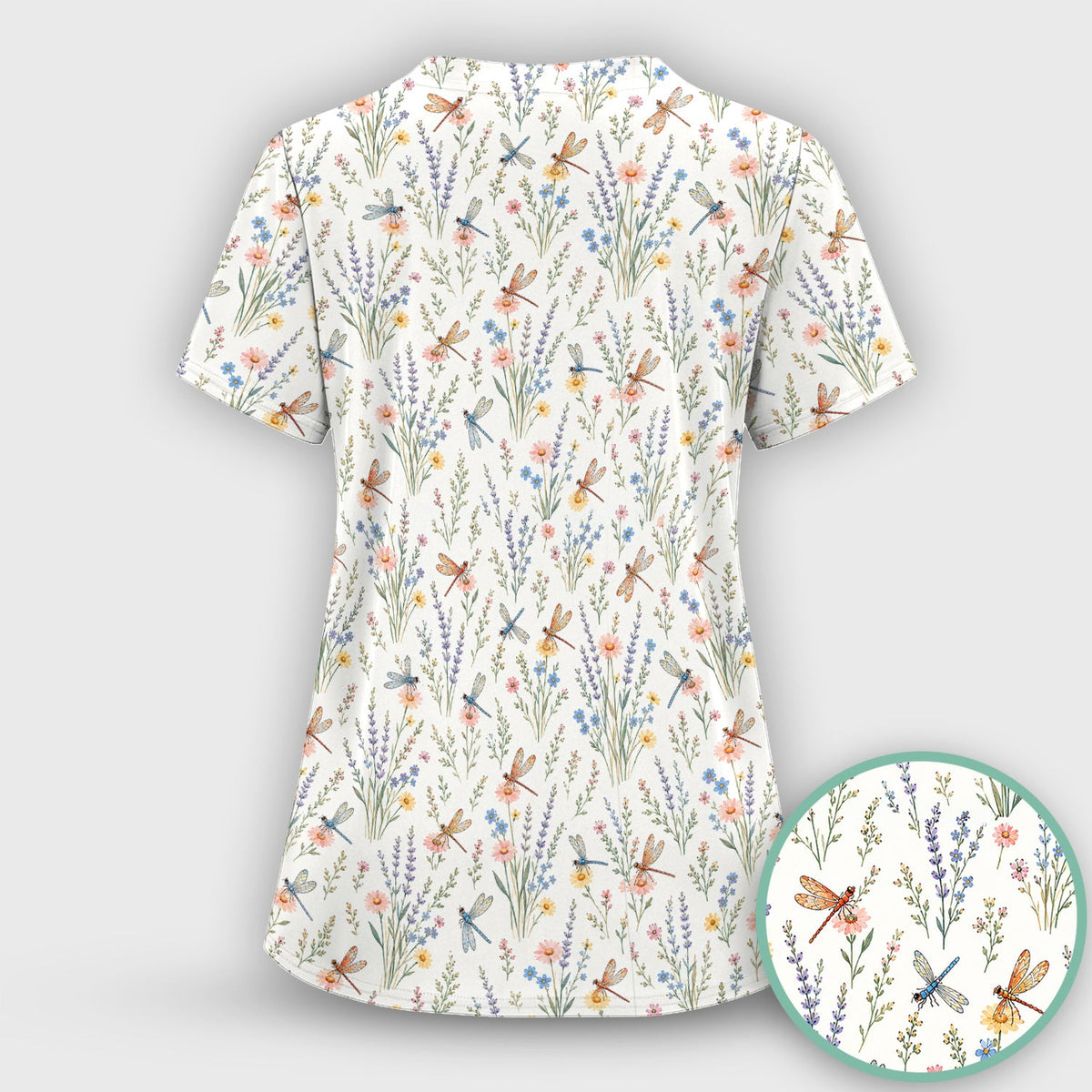 Dragonfly Wildflower Meadow Nurse Scrub Top