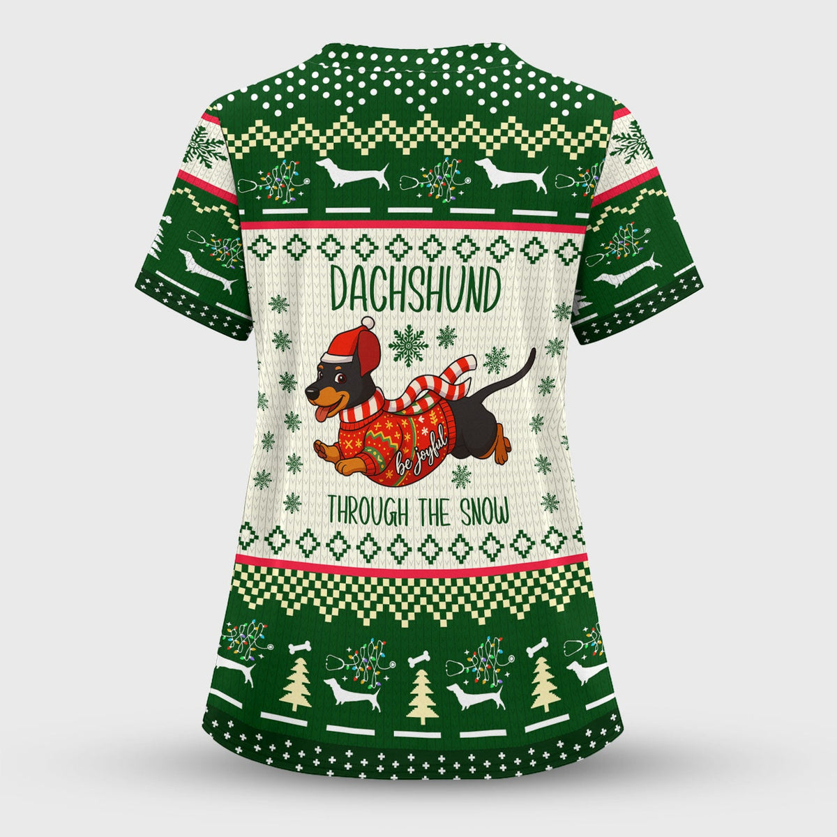 Wiener Dog Through The Snow Christmas Nurse Scrub Top
