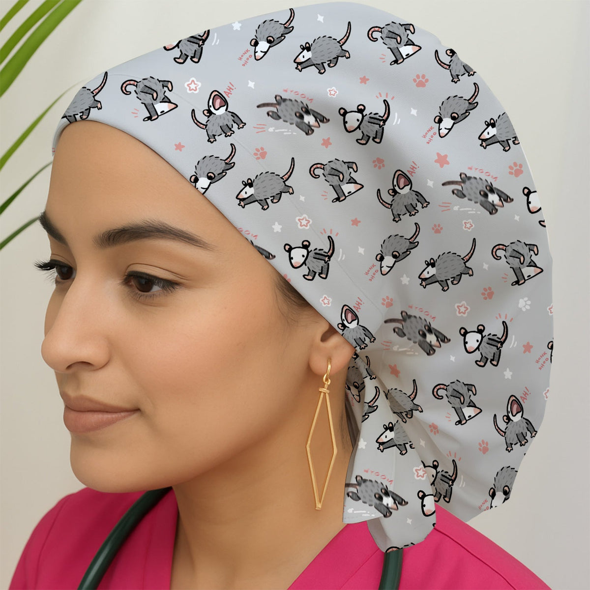 Cartoon Opossum Scrub Cap