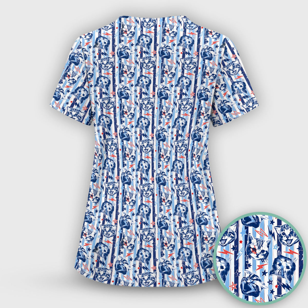 Cat Faces With Lightning Nurse Scrub Set