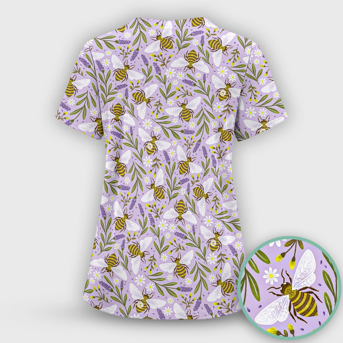 Lavender Bee Floral Nurse Scrub Top
