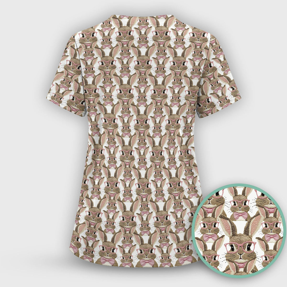 Bunny With Glasses Nurse Scrub Top - Easter Gift