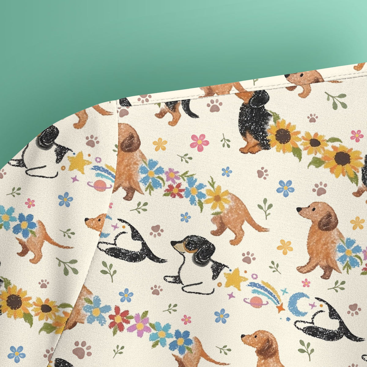 Floral Wiener Dog Nurse Scrub Top