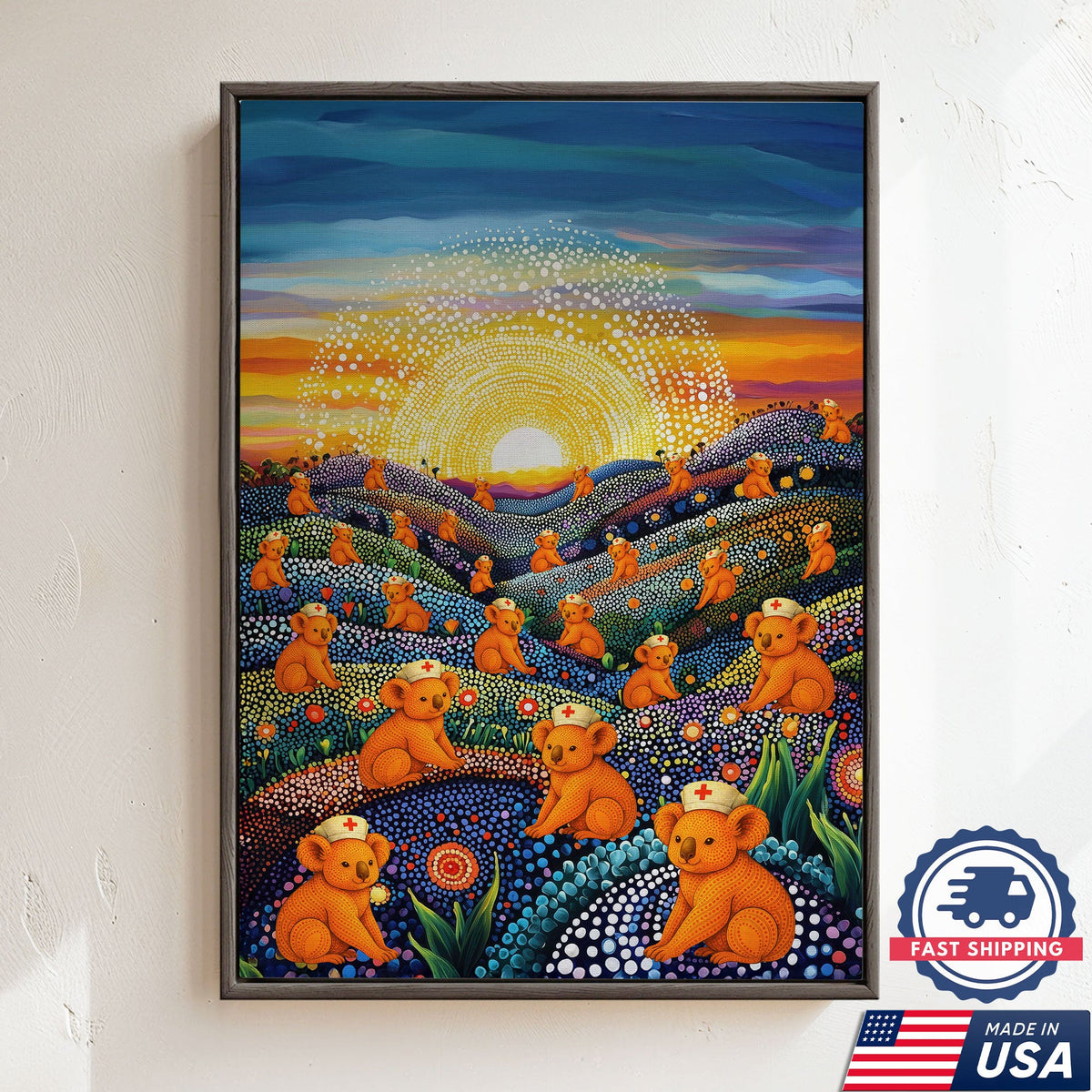 Australian Koala Dot Art Nurse Canvas