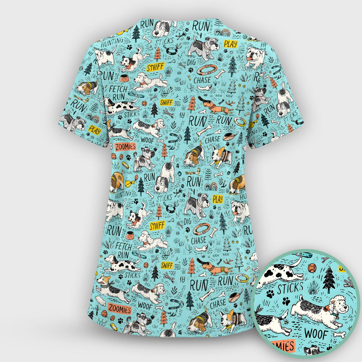 Cartoon Puppy Adventure Nurse Scrub Top