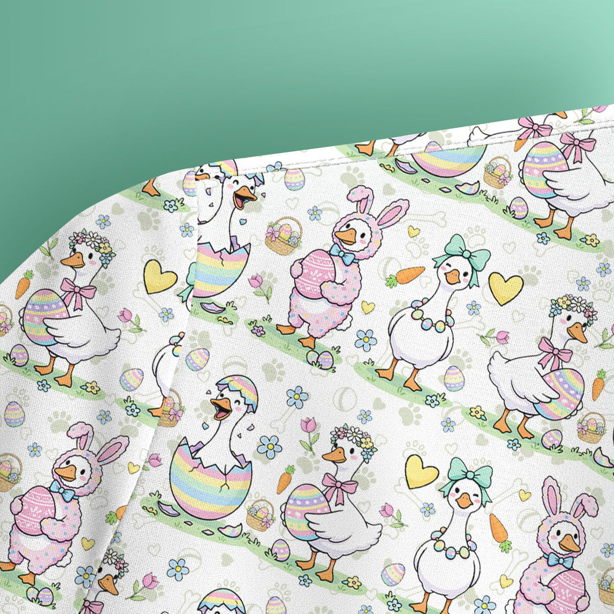 Pastel Easter Goose Bunny Egg Pattern Scrub Top, Comfortable Scrubs for Nurses