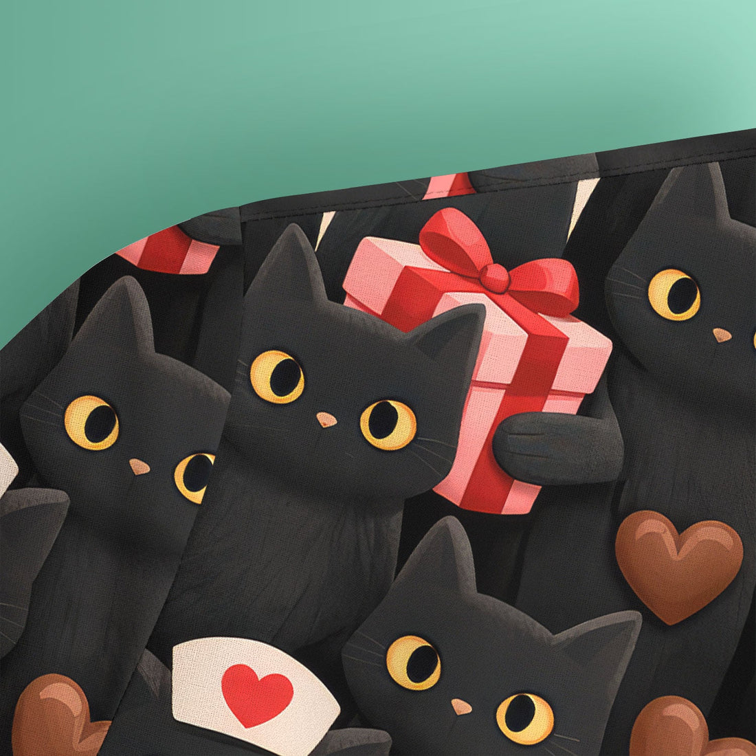 Black Cat Valentine Heart Nurse Scrub Top