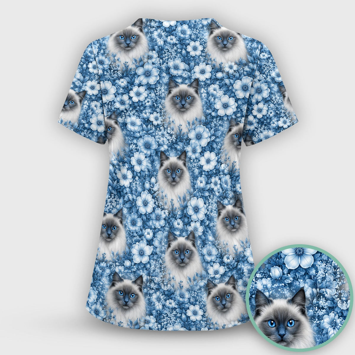Blue Floral Ragdoll Cat Nurse Scrub Set