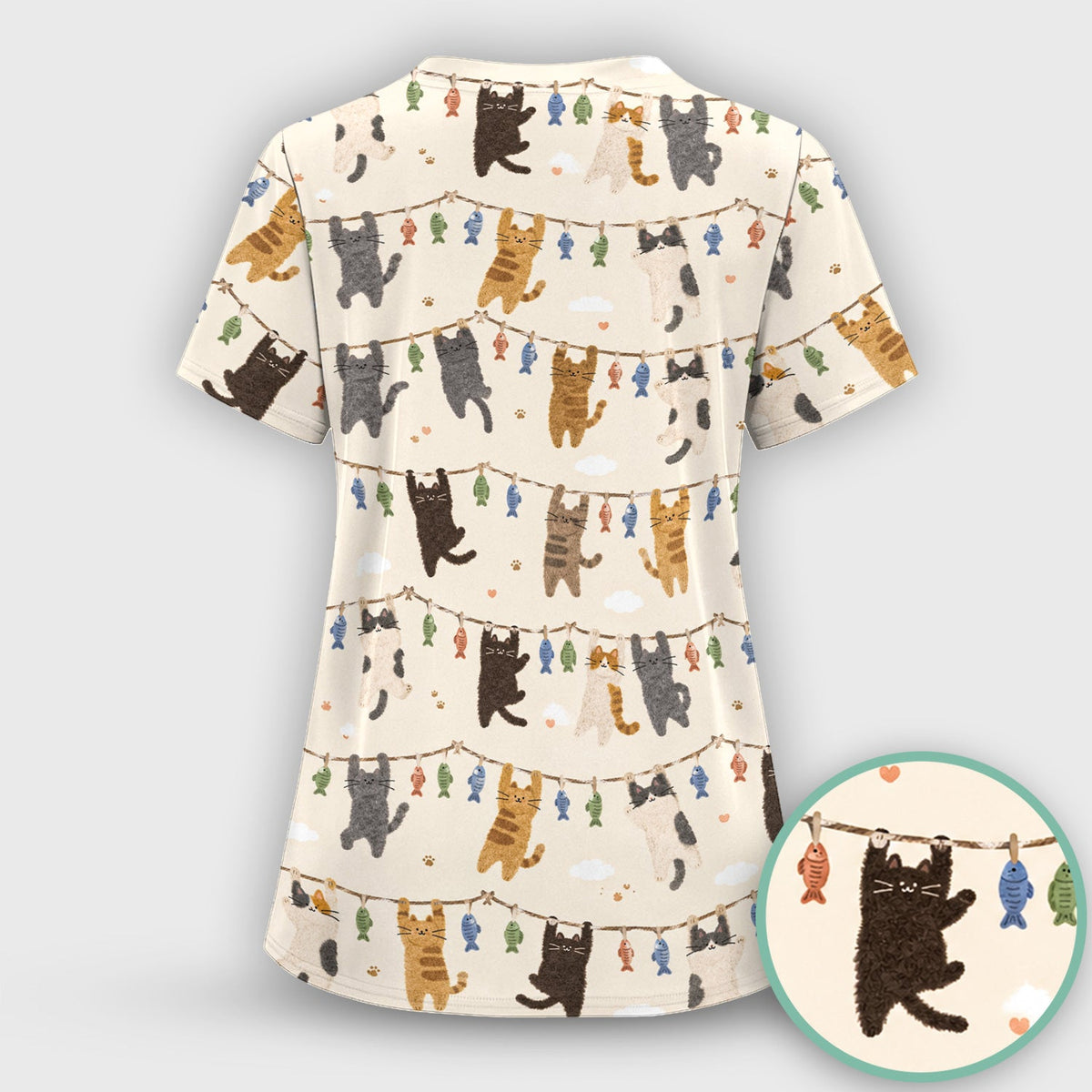 Hanging Cat Fishline Nurse Scrub Set