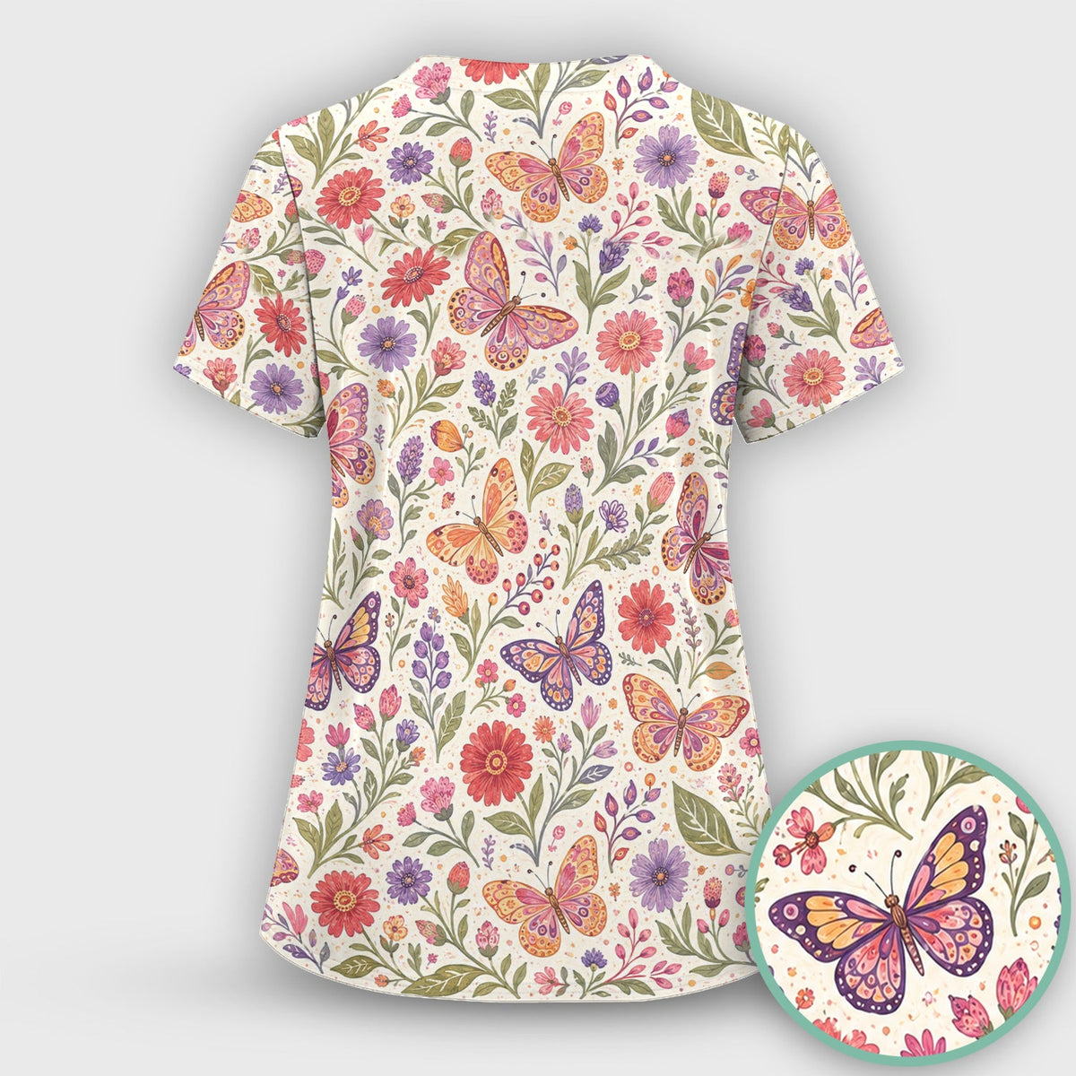 Floral Butterfly Pediatric Nurse Scrub Set