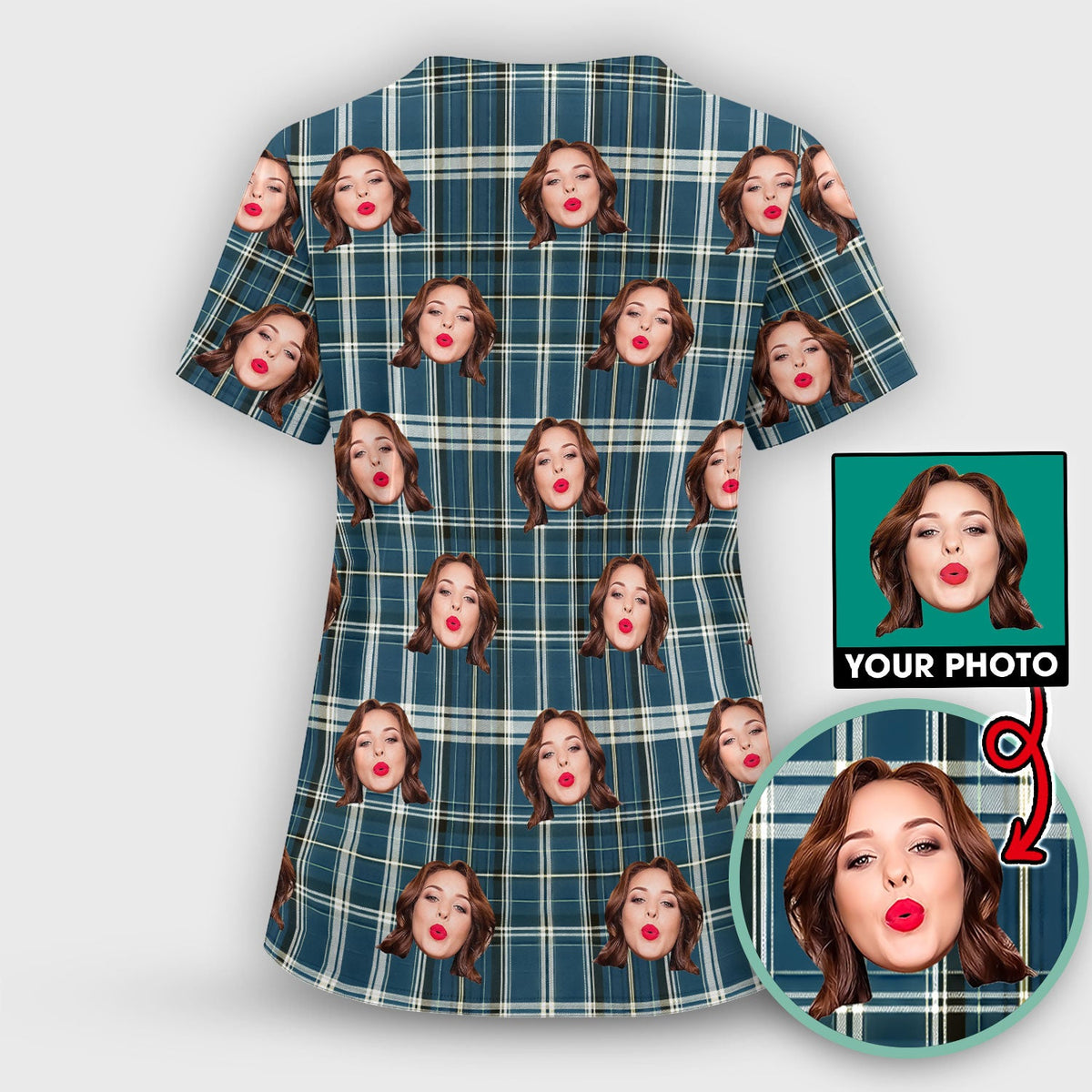 Personalized Photo Plaid Nurse Scrub Set
