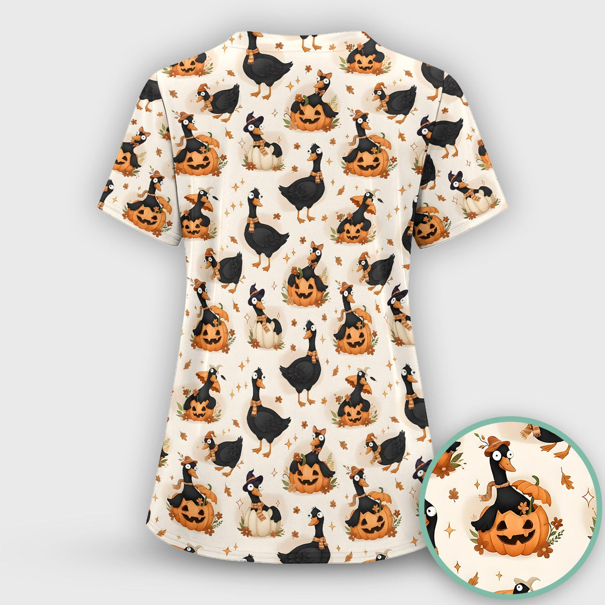 Pumpkin Black Goose Nurse Scrub Top