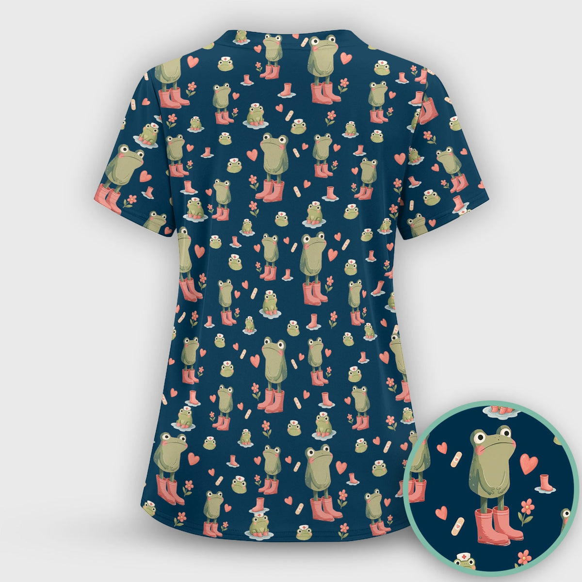 Adorable Frog Boots Heart Nurse Scrub Set