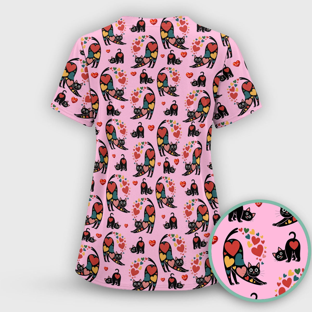 Cat Valentine Heart Nurse Scrub Set
