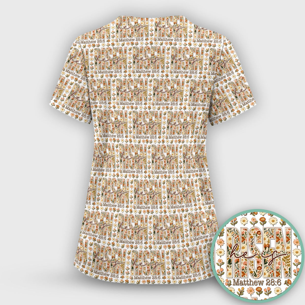 Christian Resurrection Floral Nurse Scrub Top