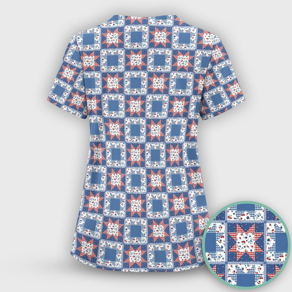 Vintage Patchwork Star Quilt Nurse Scrub Set