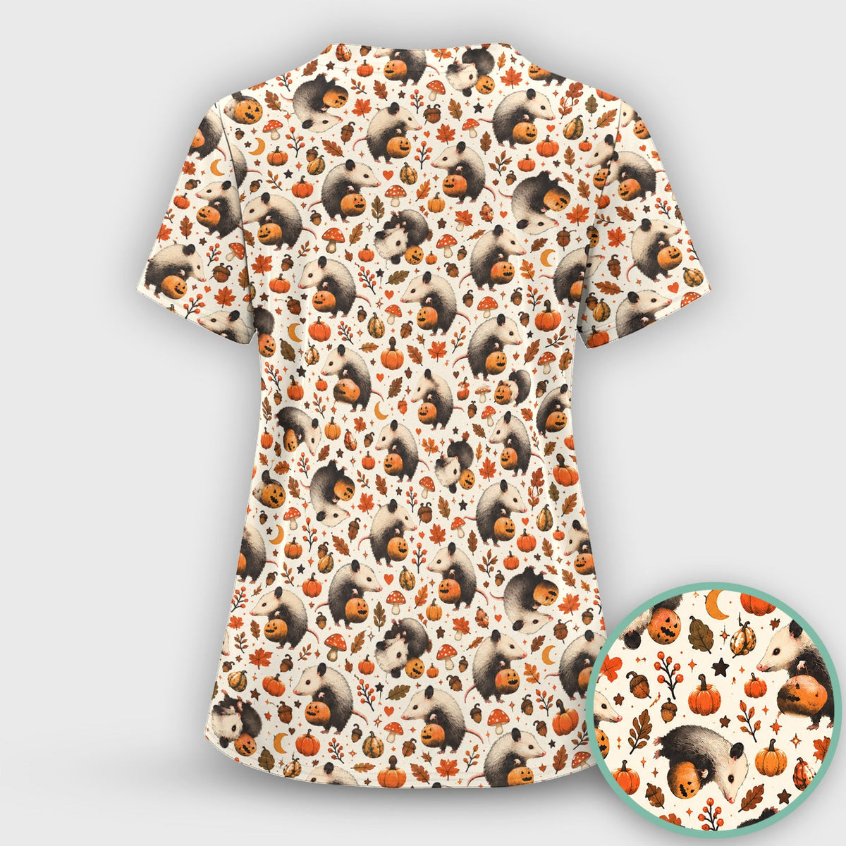 Opossum Pumpkin Patch Nurse Scrub Top - Halloween Gift
