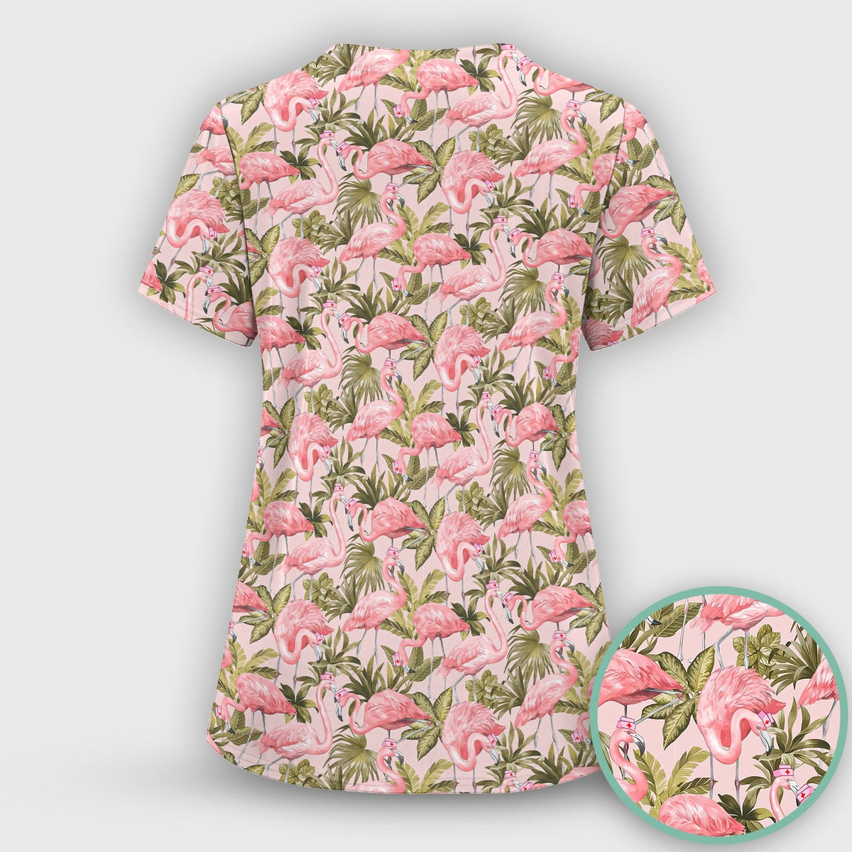 Pink Flamingo Jungle Leaves Nurse Scrub Set