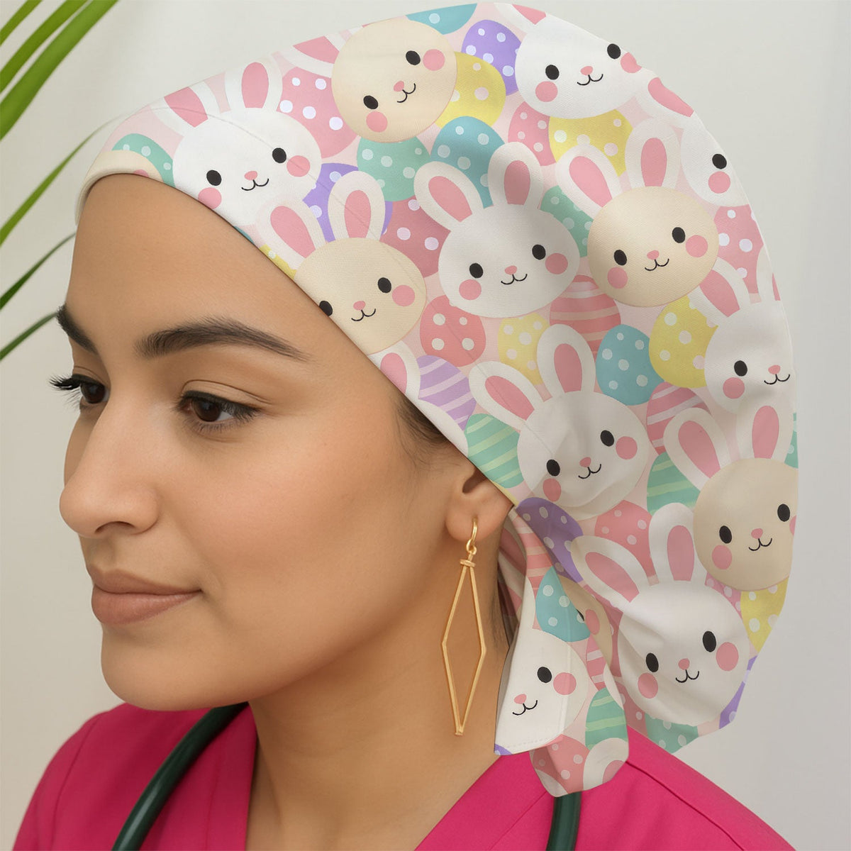 Pastel Bunny Easter Eggs Nurse Scrub Cap