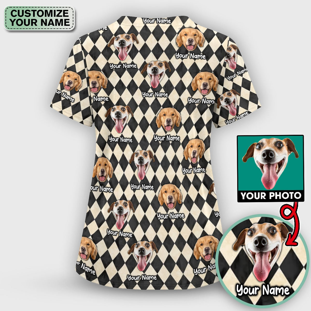 Personalized Pet Portrait Argyle Nurse Scrub Set