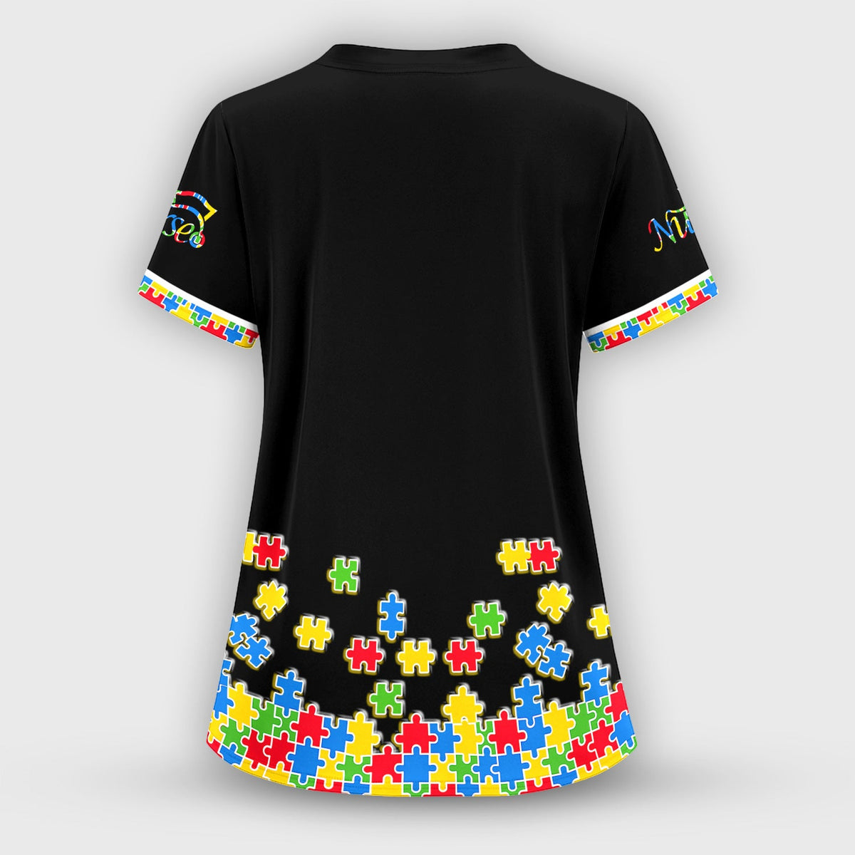 Autism Puzzle Bow Colorful Pieces Nurse Scrub Set