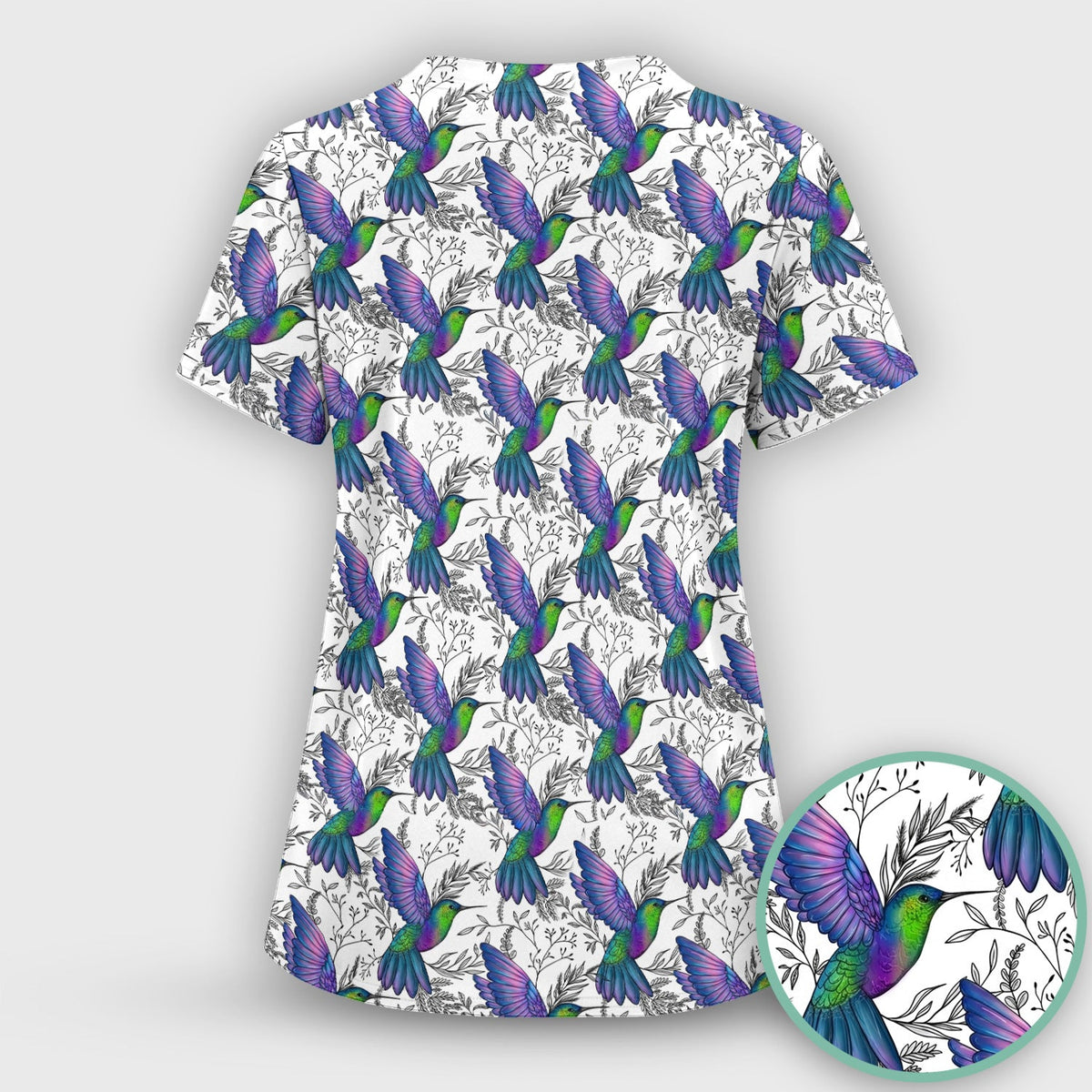 Colorful Hummingbird Botanical Nurse Scrub Set