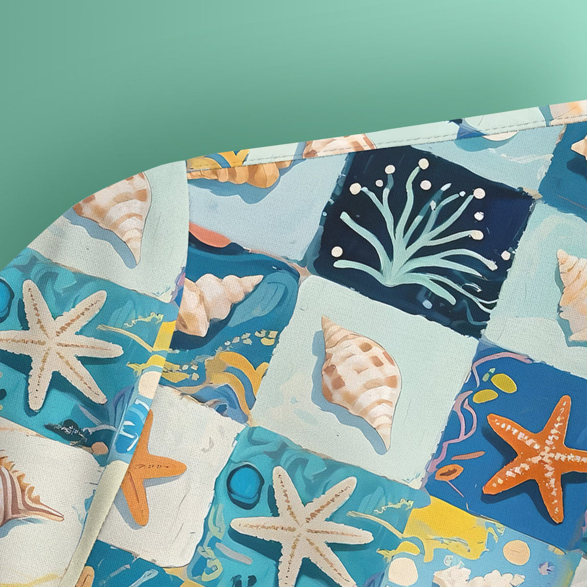 Seashell Starfish Ocean Tile Nurse Scrub Top