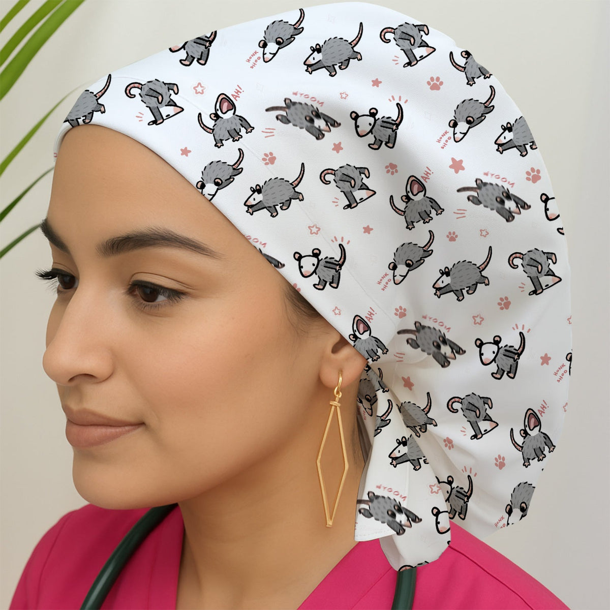 Cartoon Opossum Scrub Cap