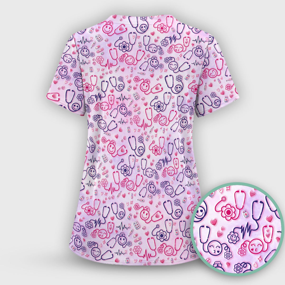 Stethoscope Heart Icon Nurse Scrub Top