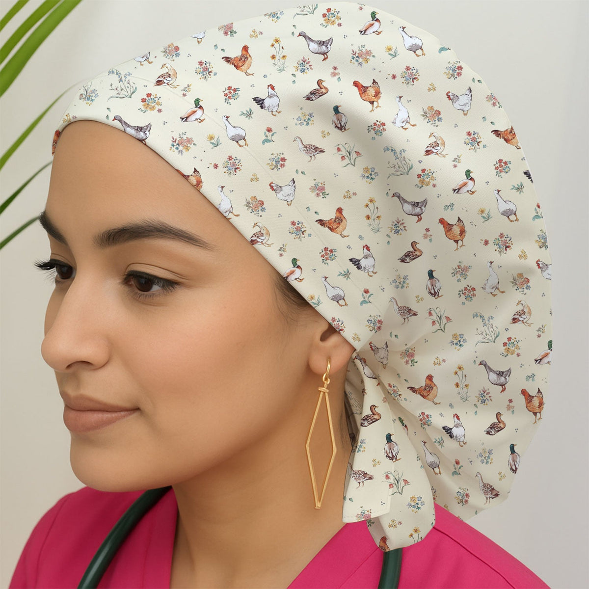 Farm Chicken Duck Floral Scrub Cap