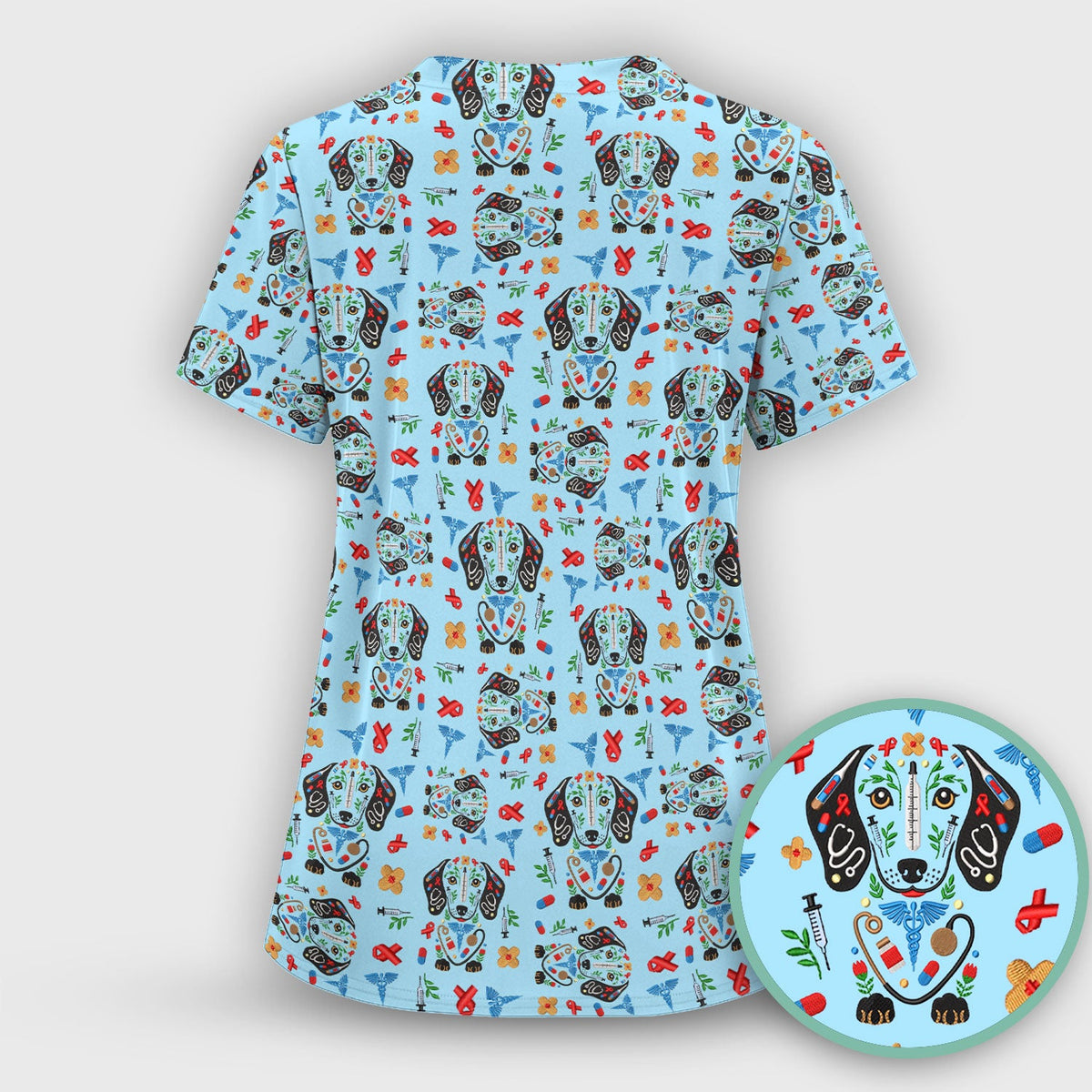 Dachshund Medical Icon Nurse Scrub Top