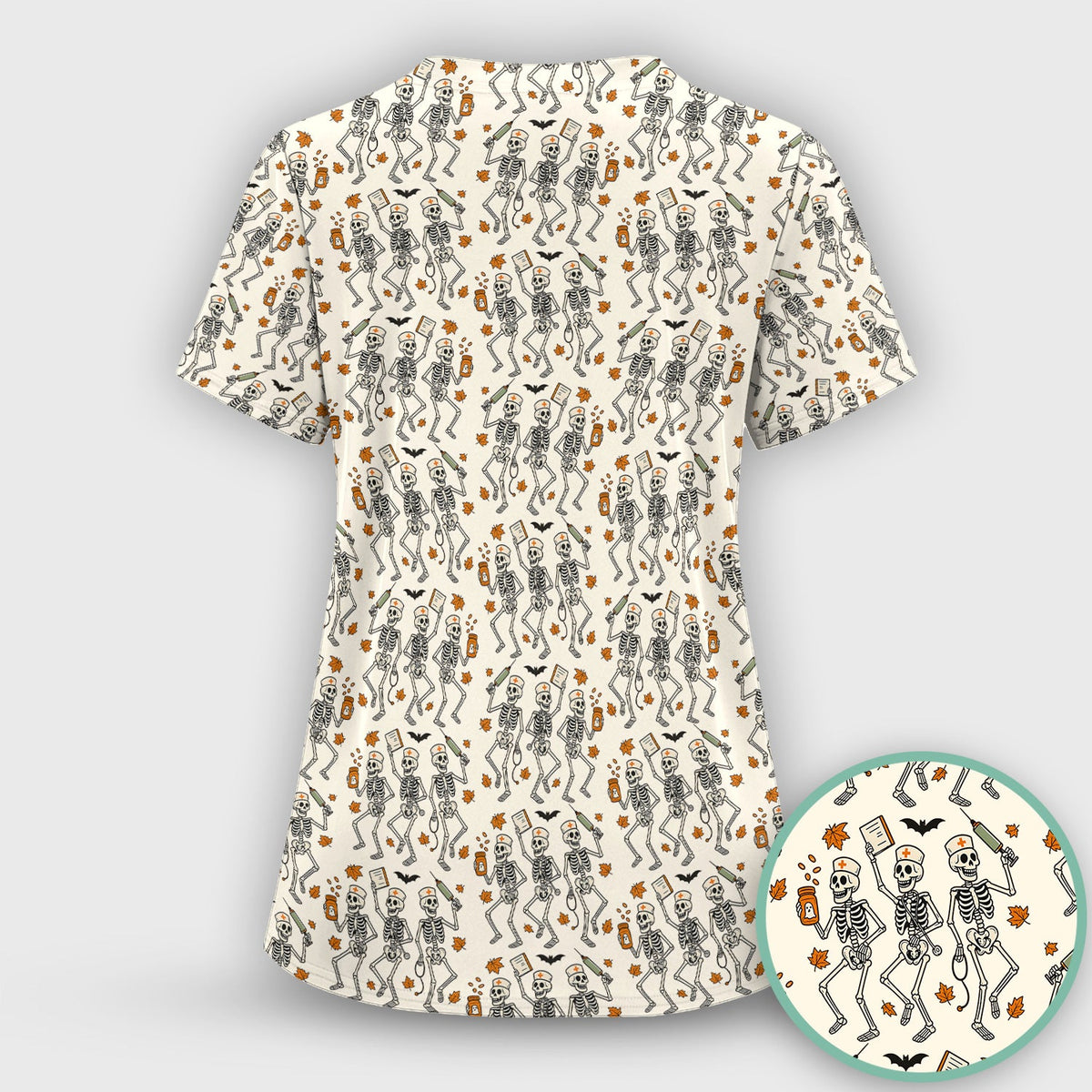 Skeleton Nurse Scrub Top - Halloween Gift