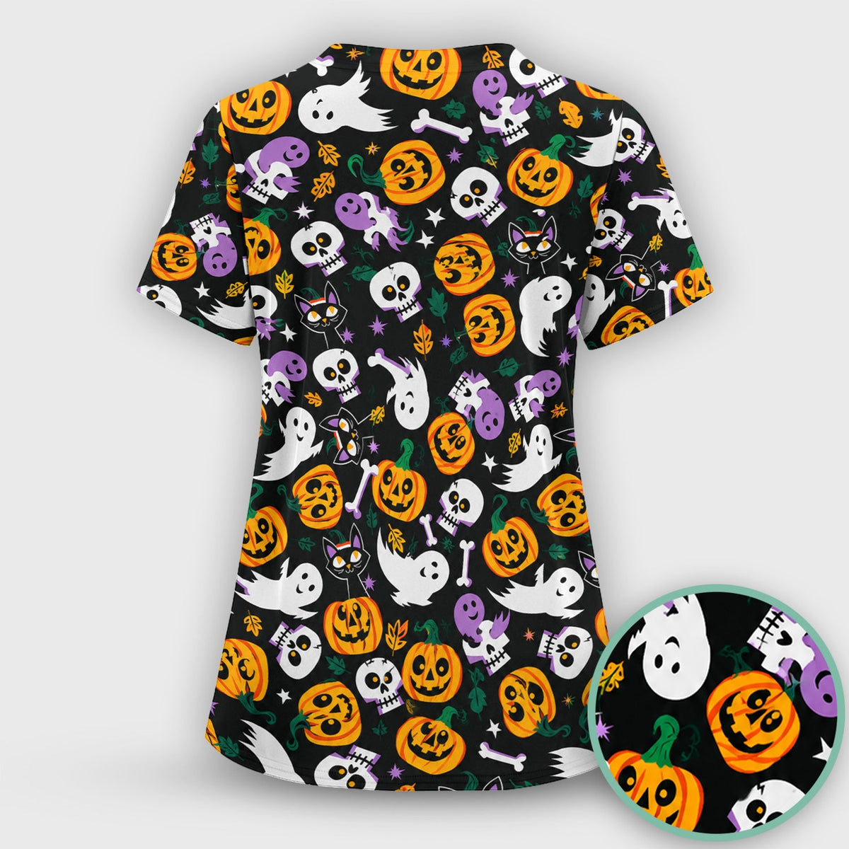 Spooky Pumpkin Ghost Print Nurse Scrub Set