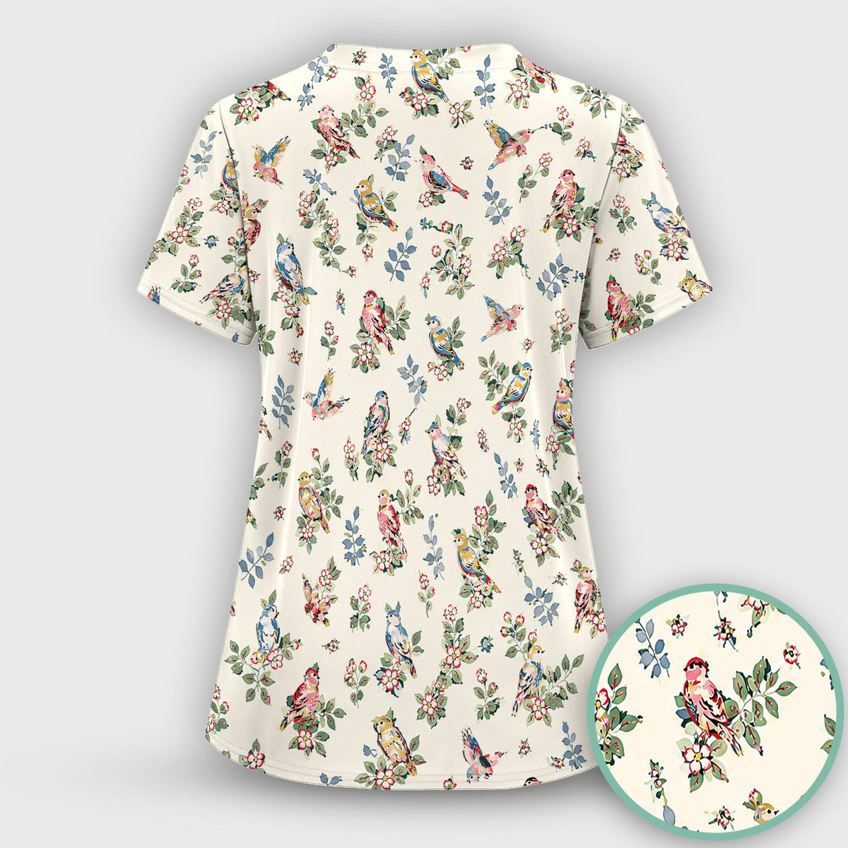 Vintage Birds Blossom Nurse Scrub Top