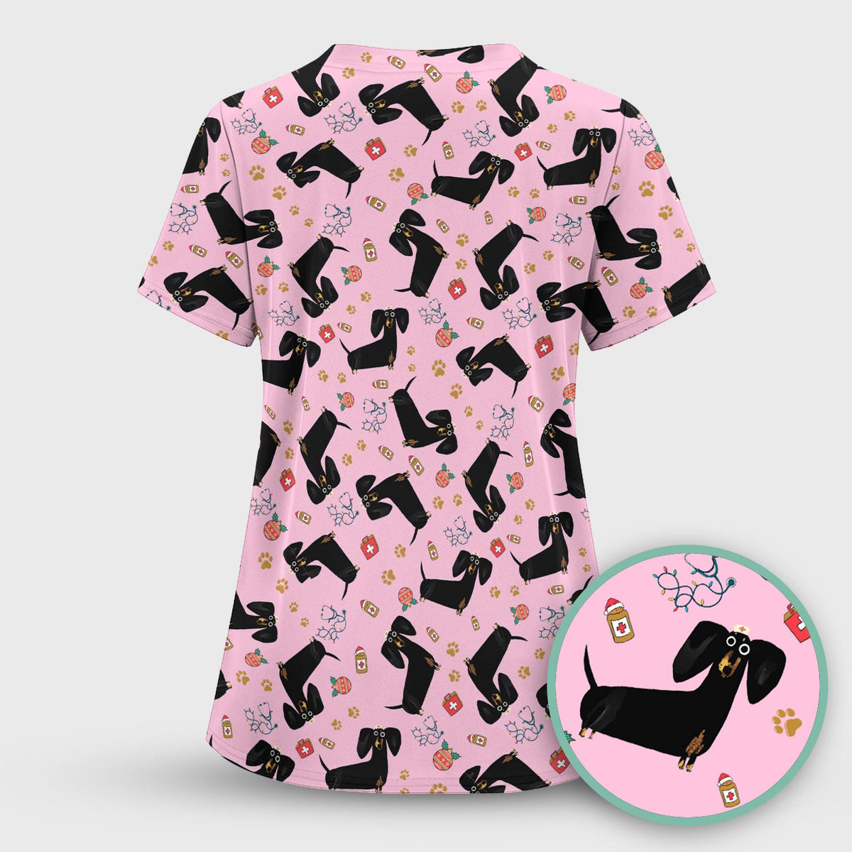 Black Dachshund Nurse Scrub Top - Gift For Dog Lover