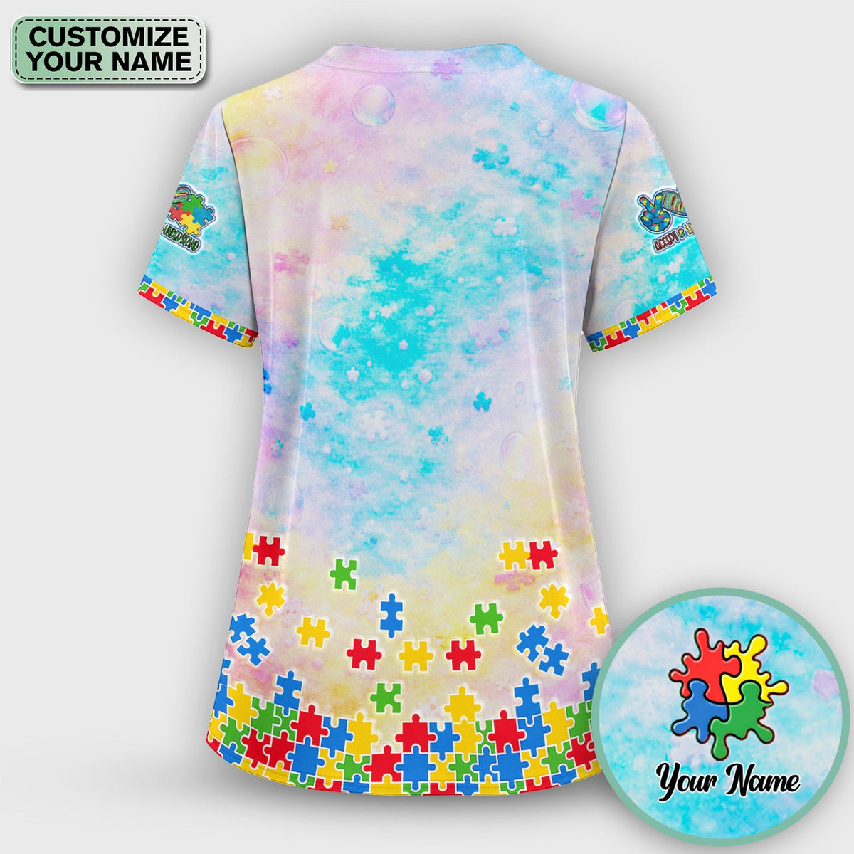 Personalized Autism Awareness Nurse Scrub Top