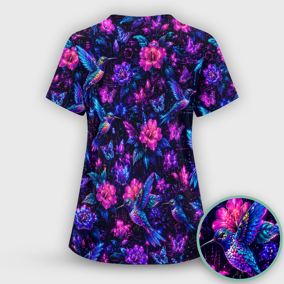Neon Hummingbird Butterfly Bloom Nurse Scrub Set