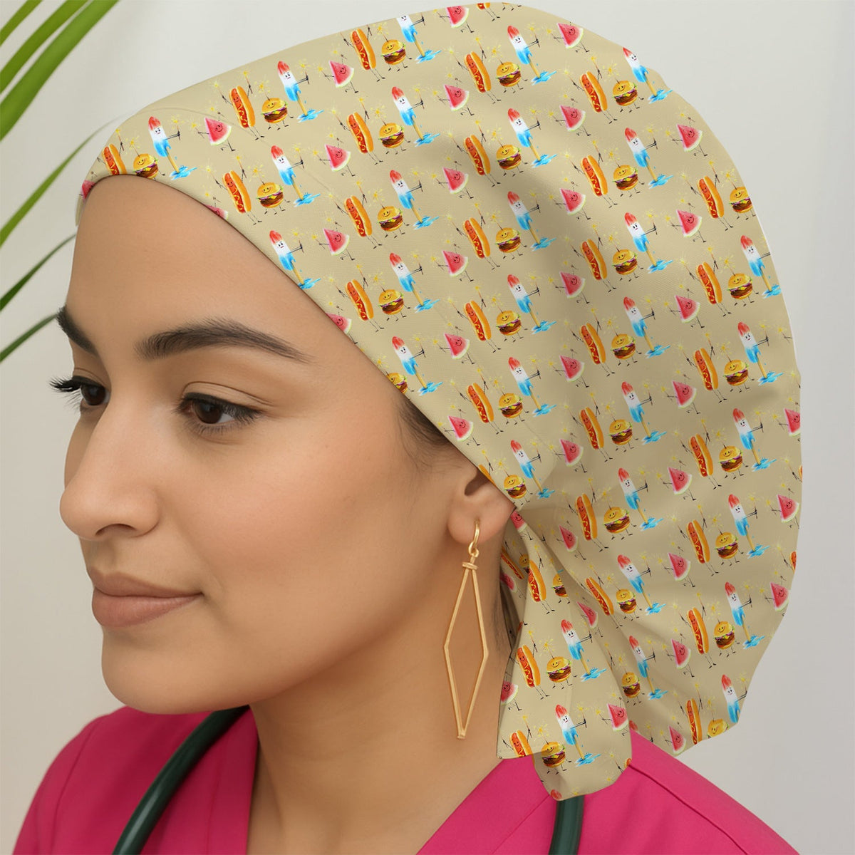 Summer Food Icons Scrub Cap
