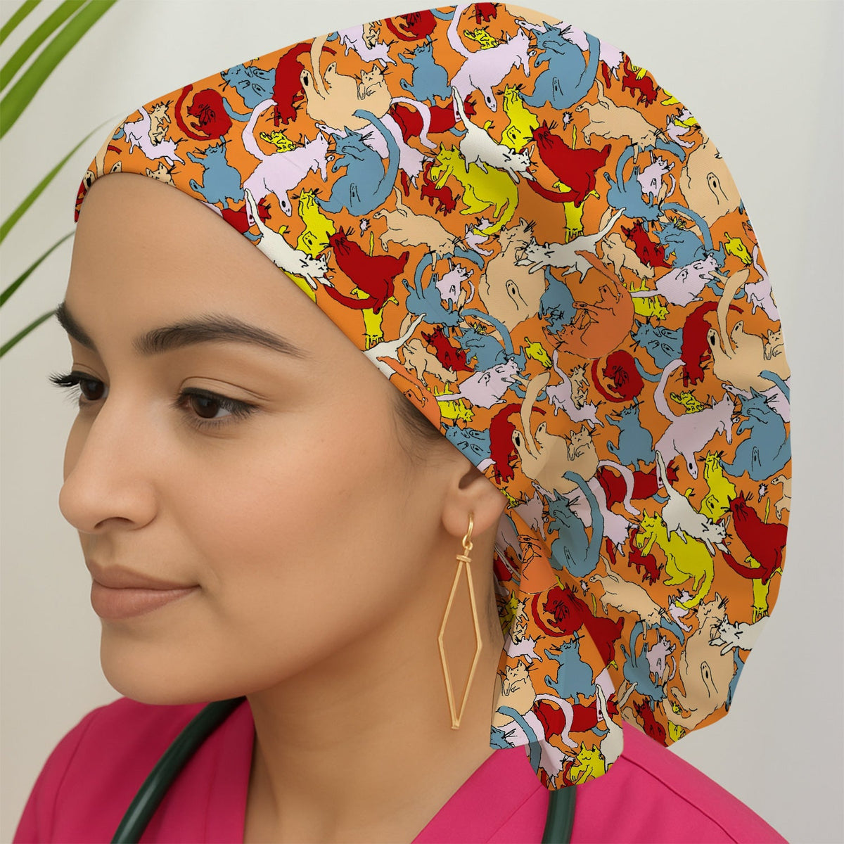 Colorful Cat Chaos Illustration Scrub Cap