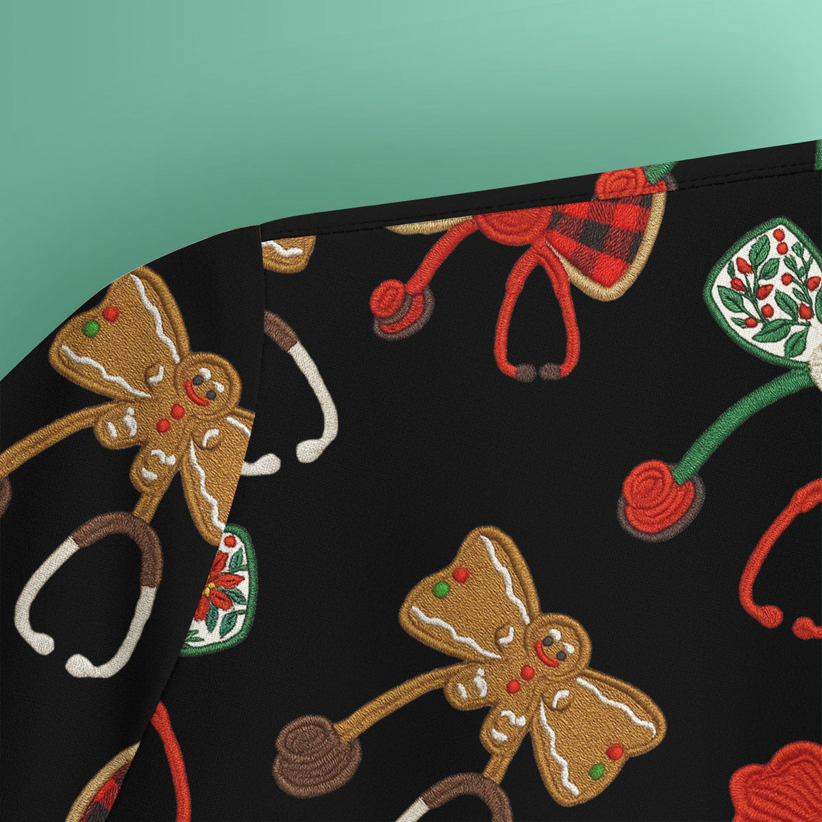 Christmas Stethoscope Bow Nurse Scrub Top