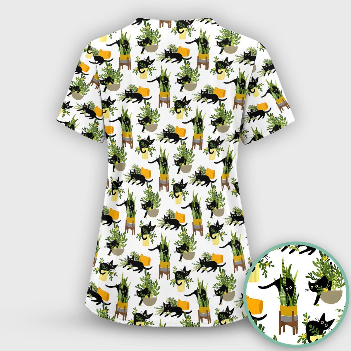 Black Cat Plant Pots Nurse Scrub Top