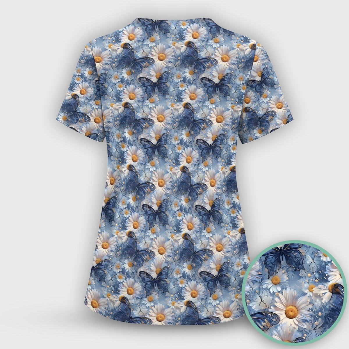 Blue Daisy Butterfly Nurse Scrub Set