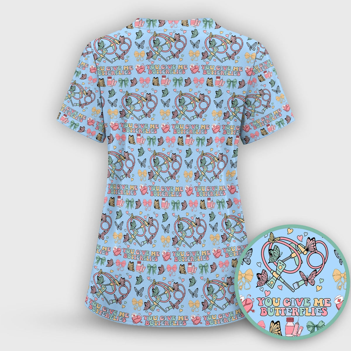 Butterfly Heart Nurse Scrub Top - Valentines Day Gift