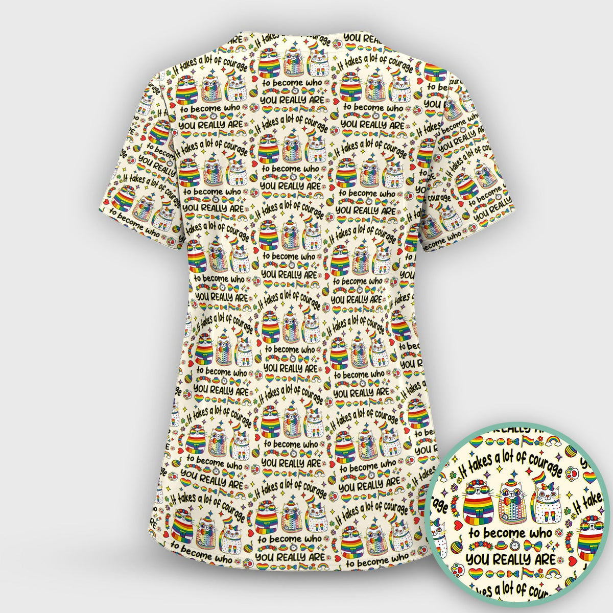 Nurse Rainbow Cat Courage Scrub Top
