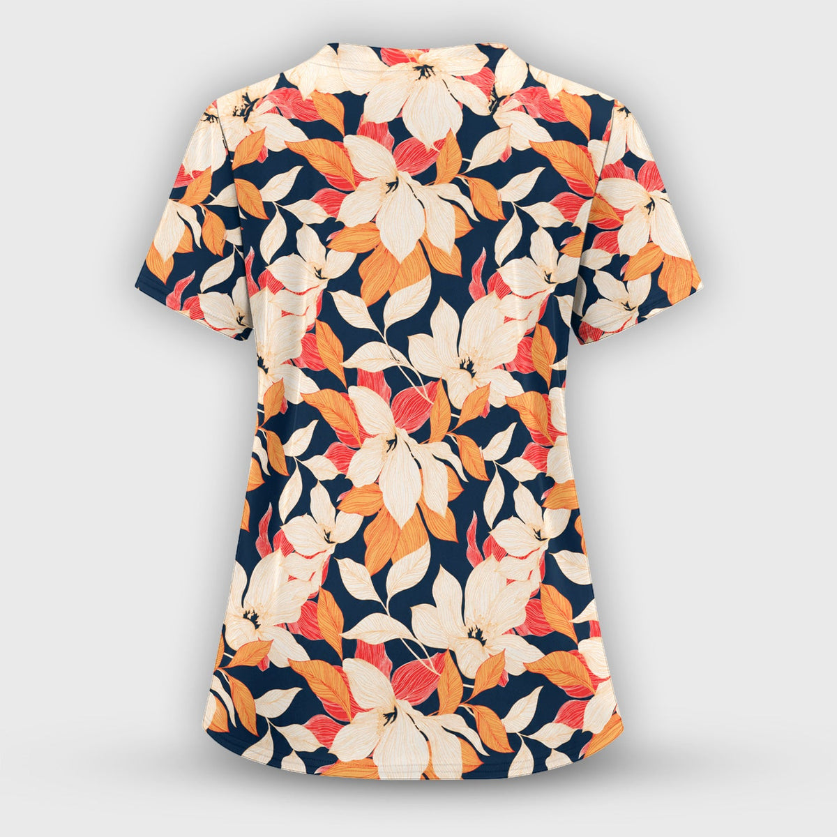 Elegant Ivory Lily Leaves Nurse Scrub Top