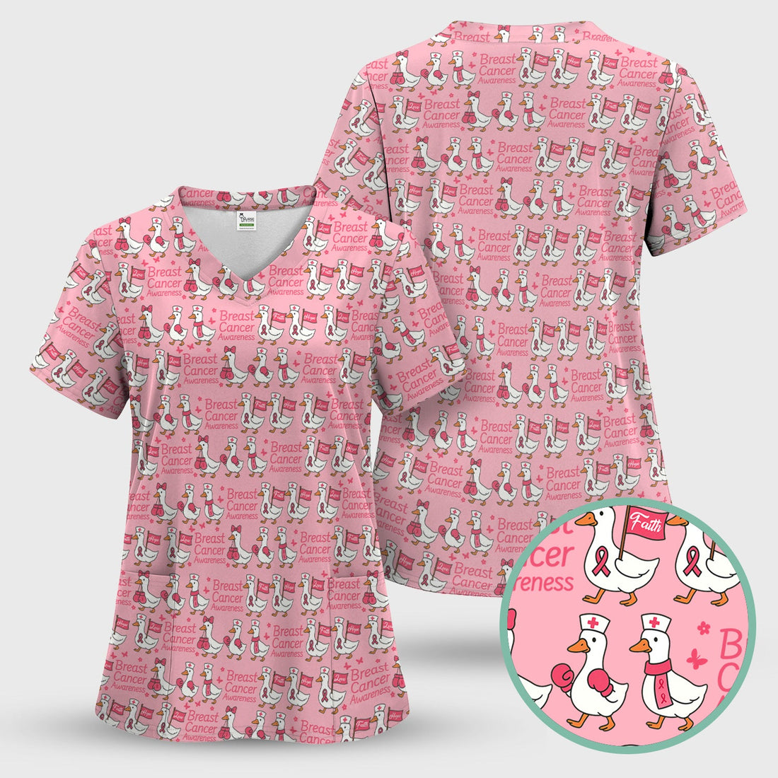 Breast Cancer Awareness Cute Nurse Scrub Top