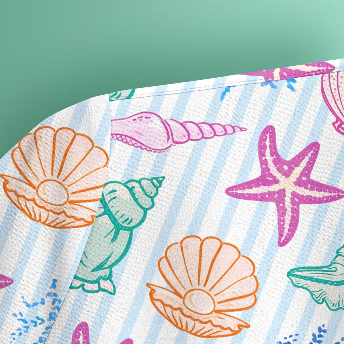 Colorful Seashell Starfish Ocean Stripe Nurse Scrub Top