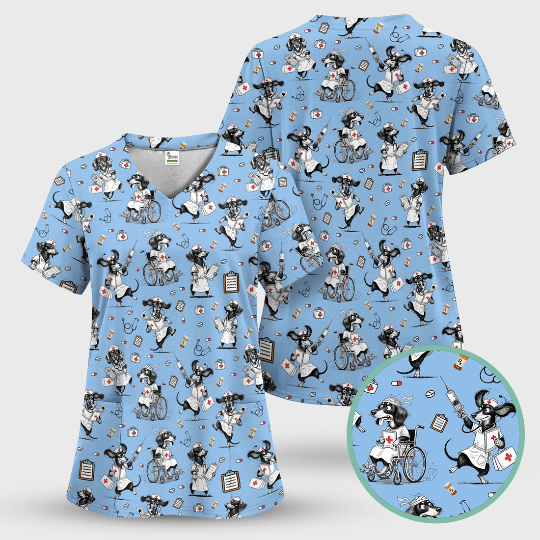 Personalized Funny Dog Print Nurse Scrub Top