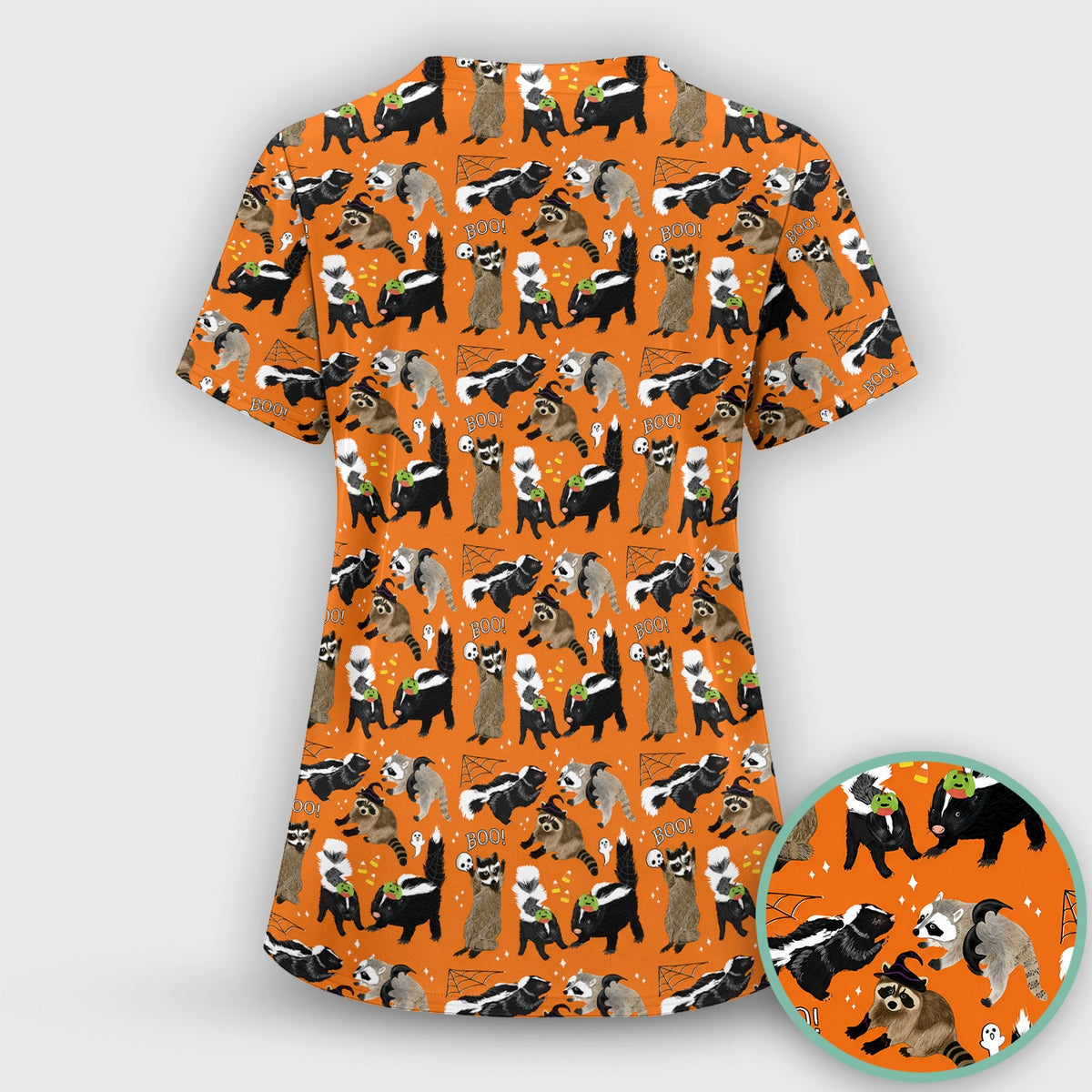 Skunk Raccoon Wildlife Nurse Scrub Top - Halloween Gift