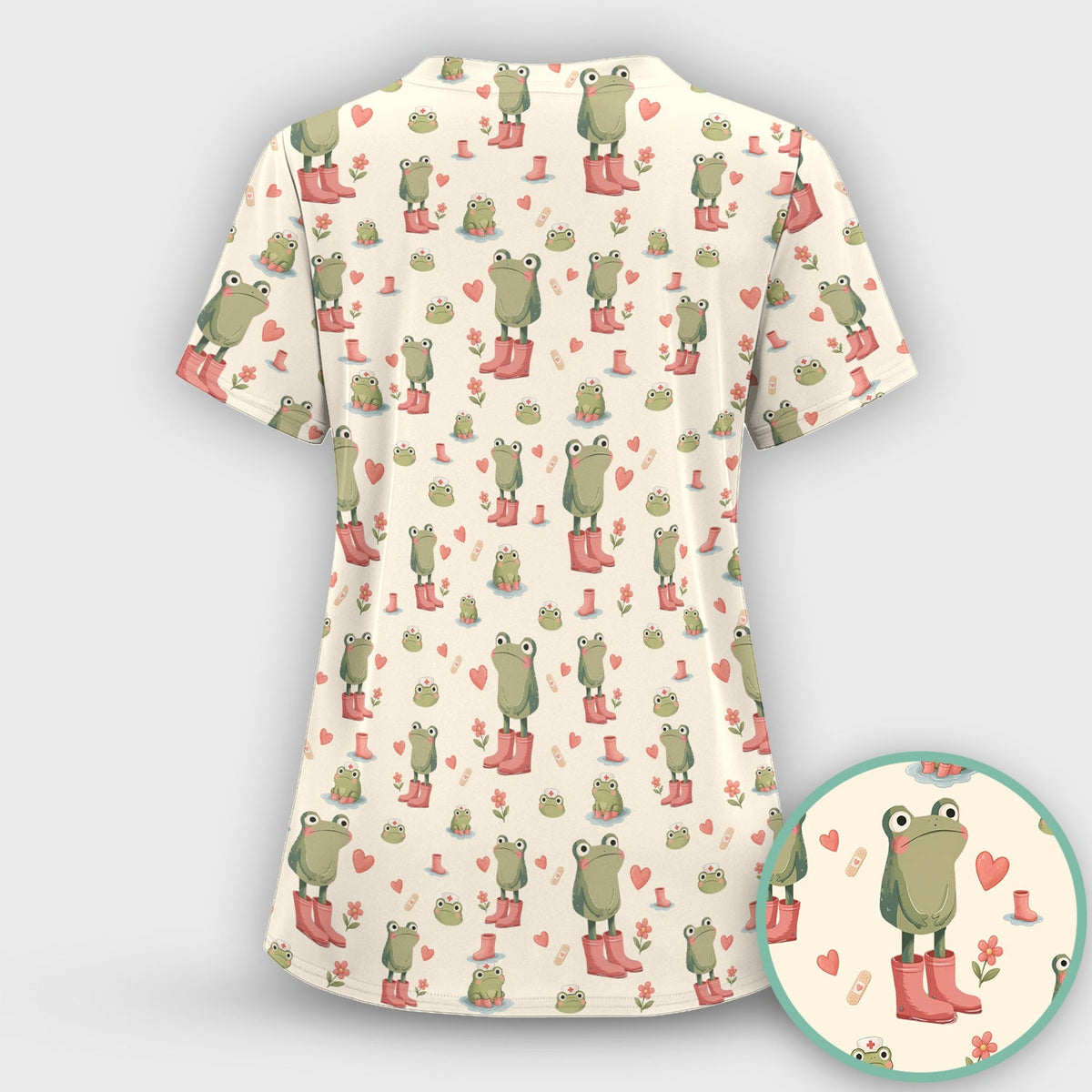 Adorable Frog Boots Heart Nurse Scrub Set